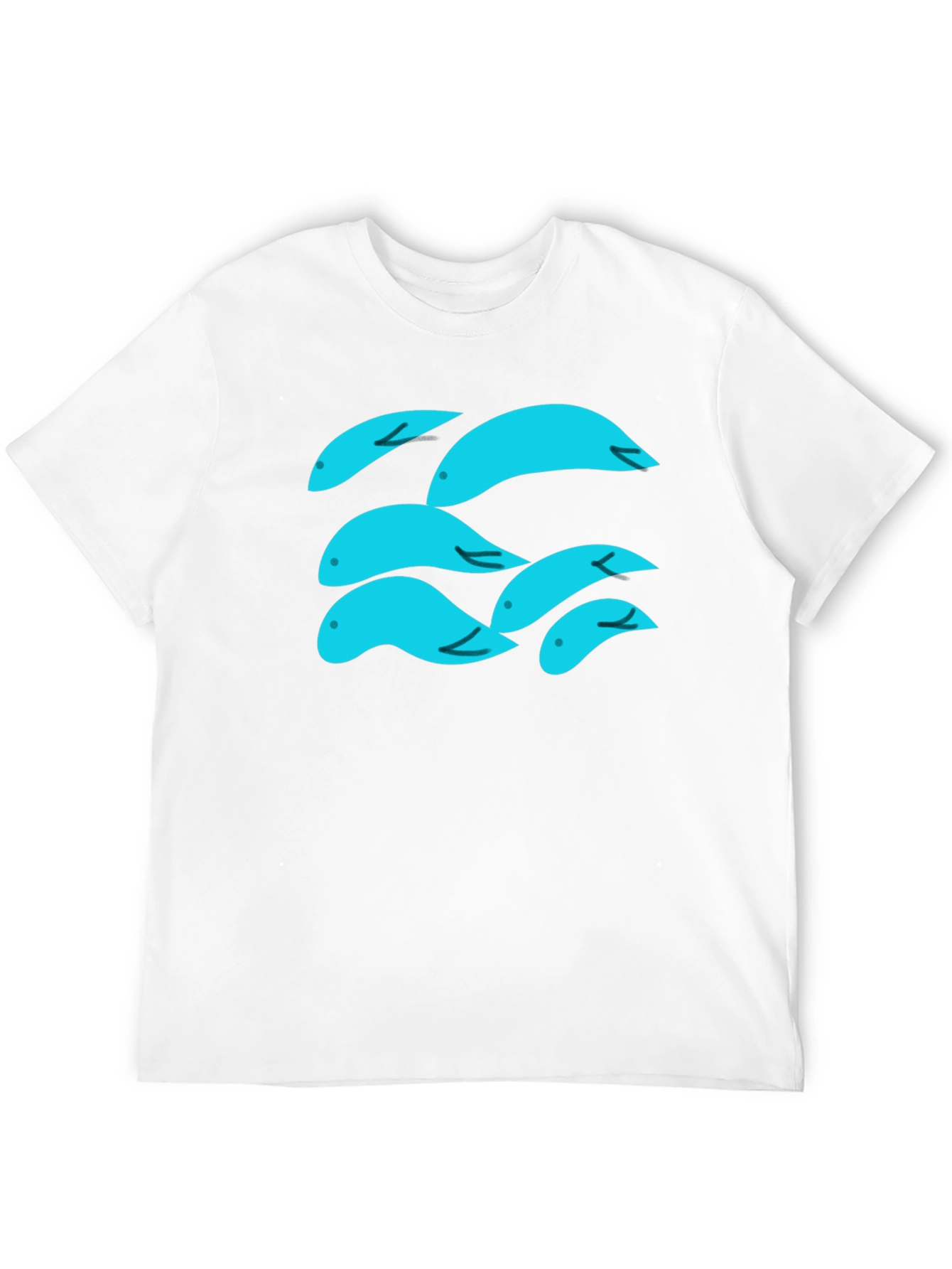 Whimsical Aqua Fish Graphic Tee - Soft Black Cotton