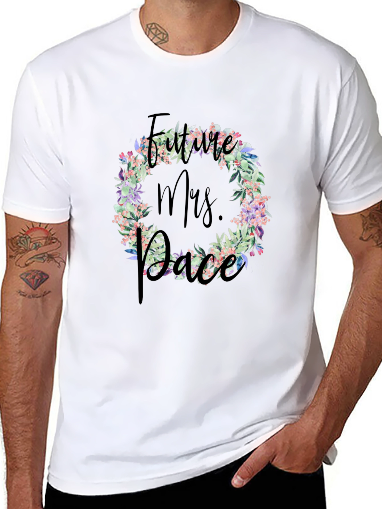 Future Mrs. Race Floral Wreath Black T-Shirt