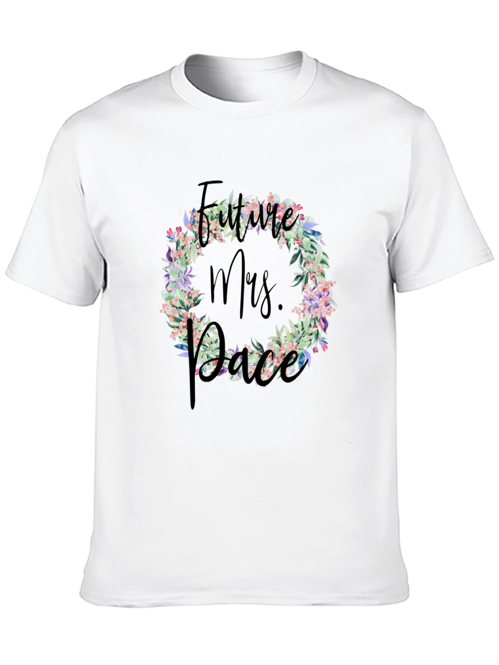Future Mrs. Race Floral Wreath Black T-Shirt