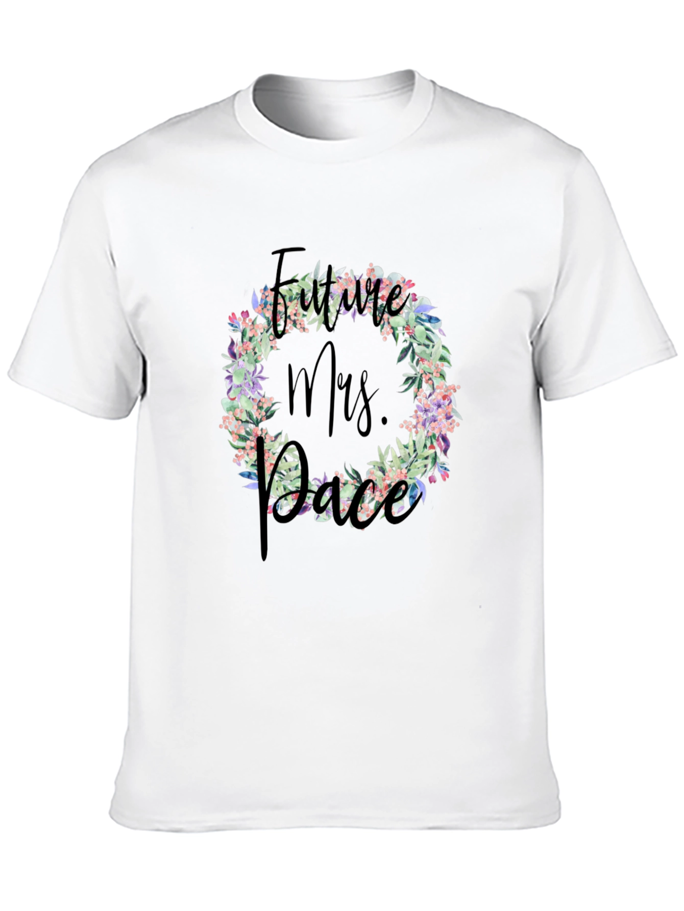 Future Mrs. Race Floral Wreath Black T-Shirt