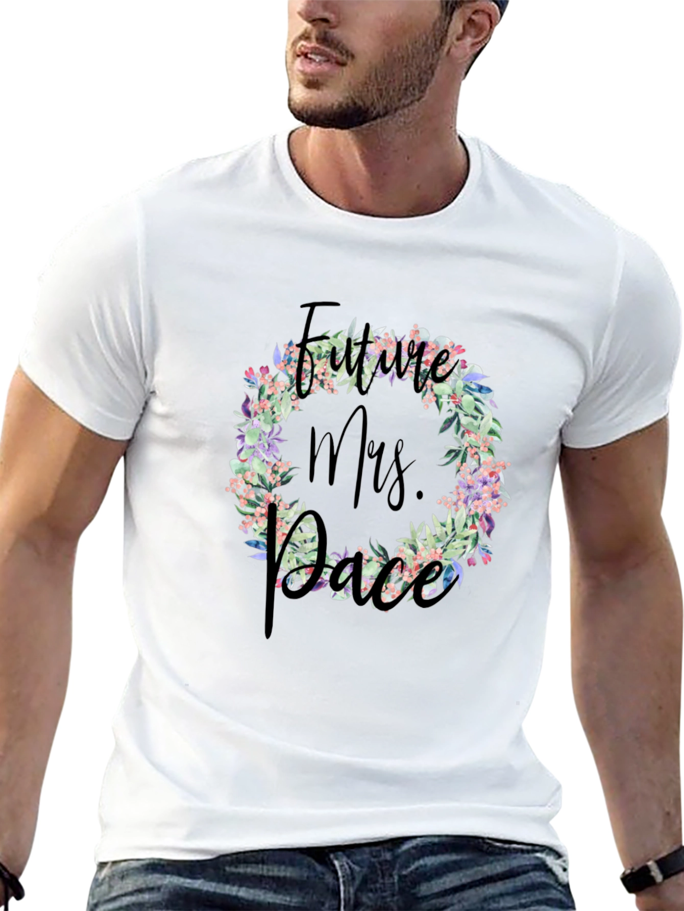 Future Mrs. Race Floral Wreath Black T-Shirt