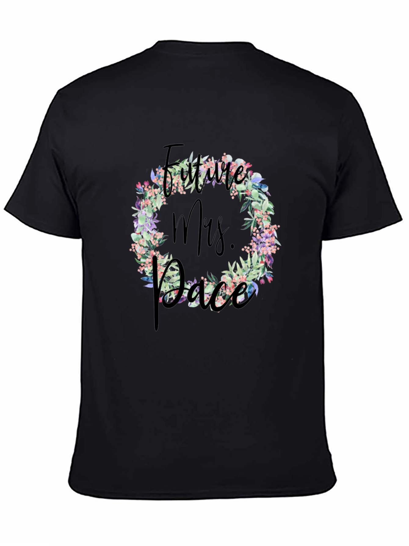Future Mrs. Race Floral Wreath Black T-Shirt