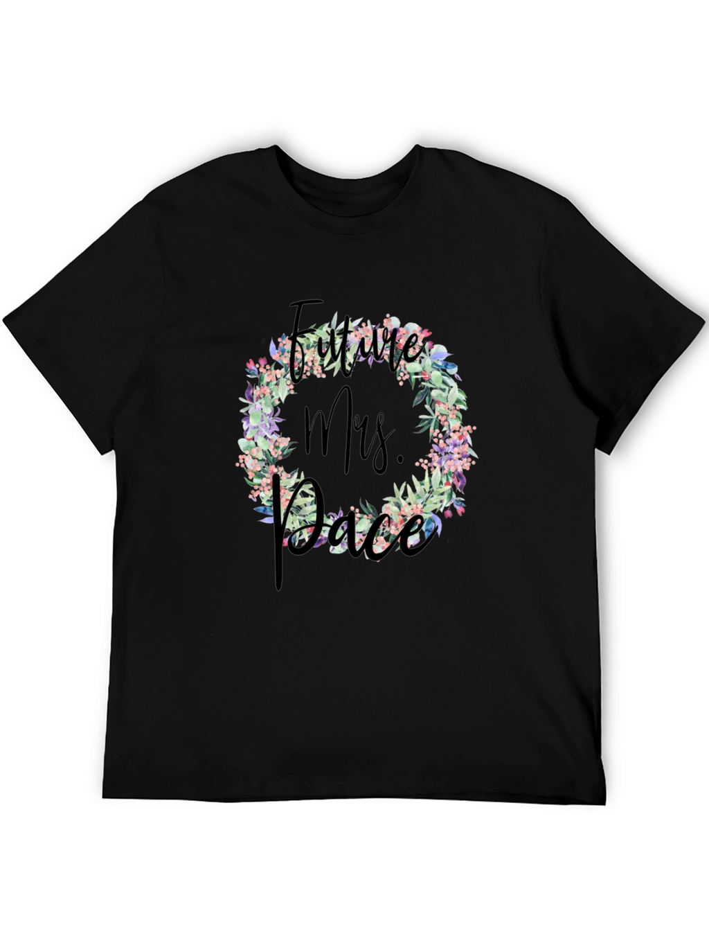 Future Mrs. Race Floral Wreath Black T-Shirt