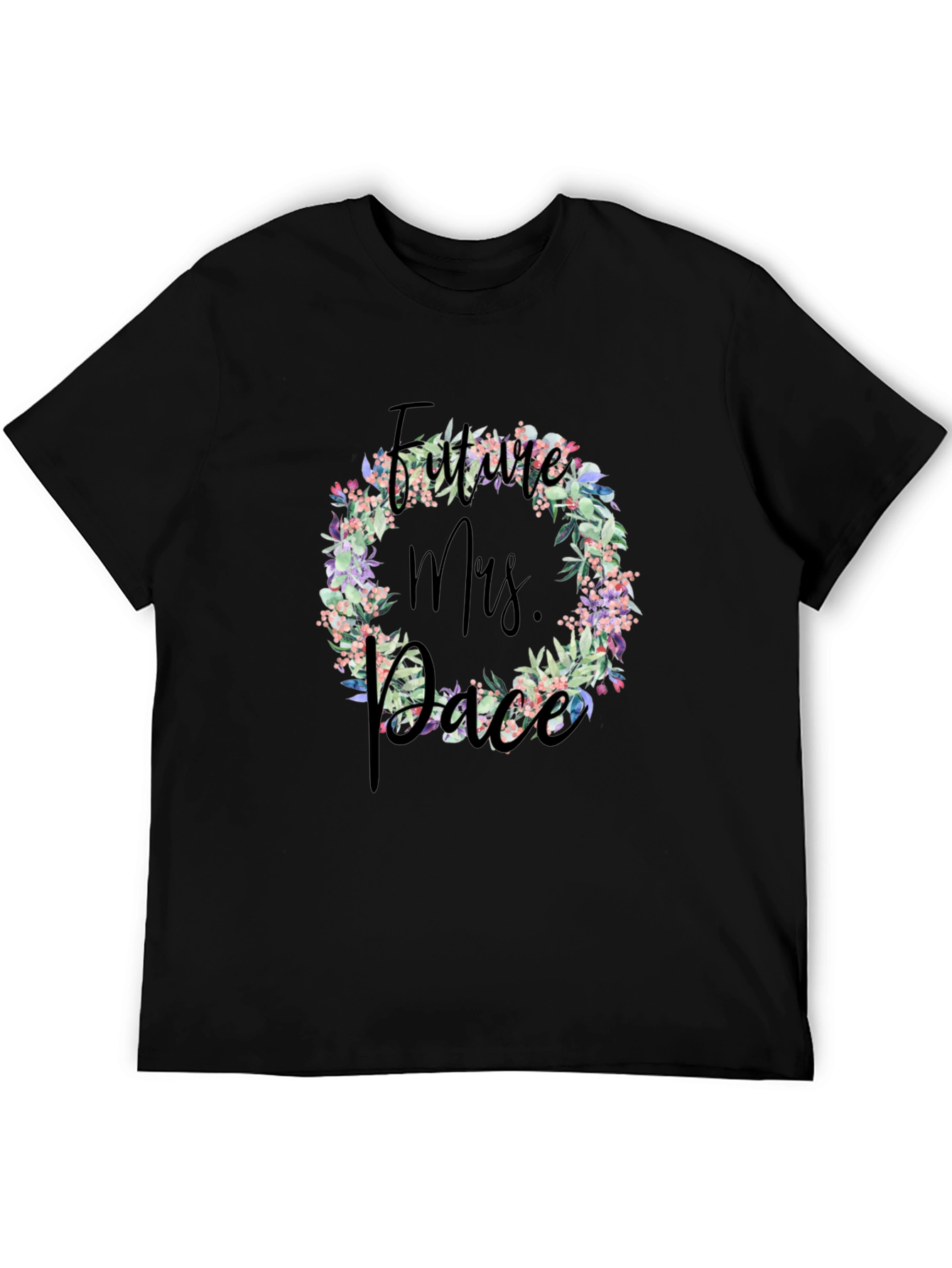 Future Mrs. Race Floral Wreath Black T-Shirt