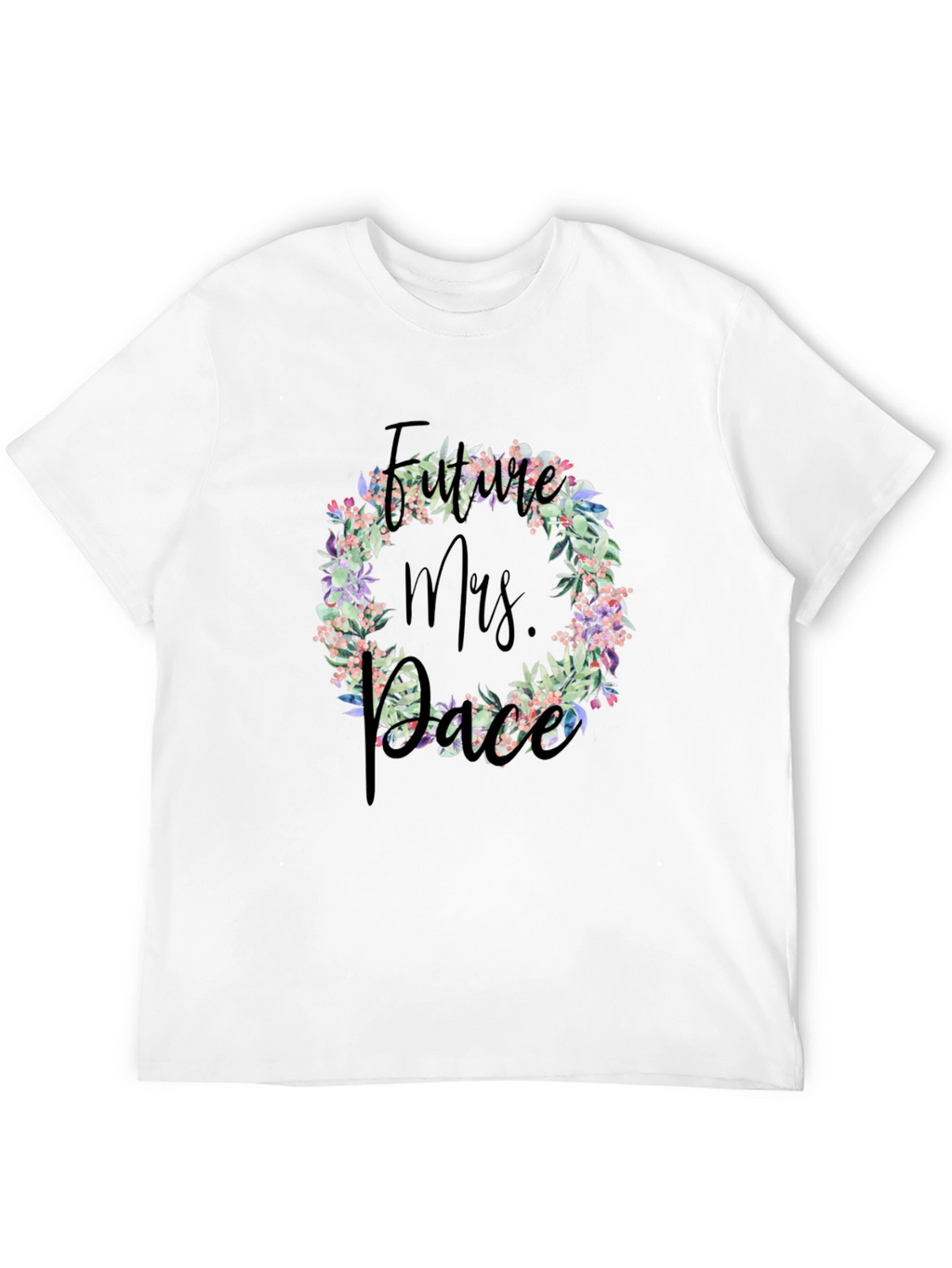 Future Mrs. Race Floral Wreath Black T-Shirt
