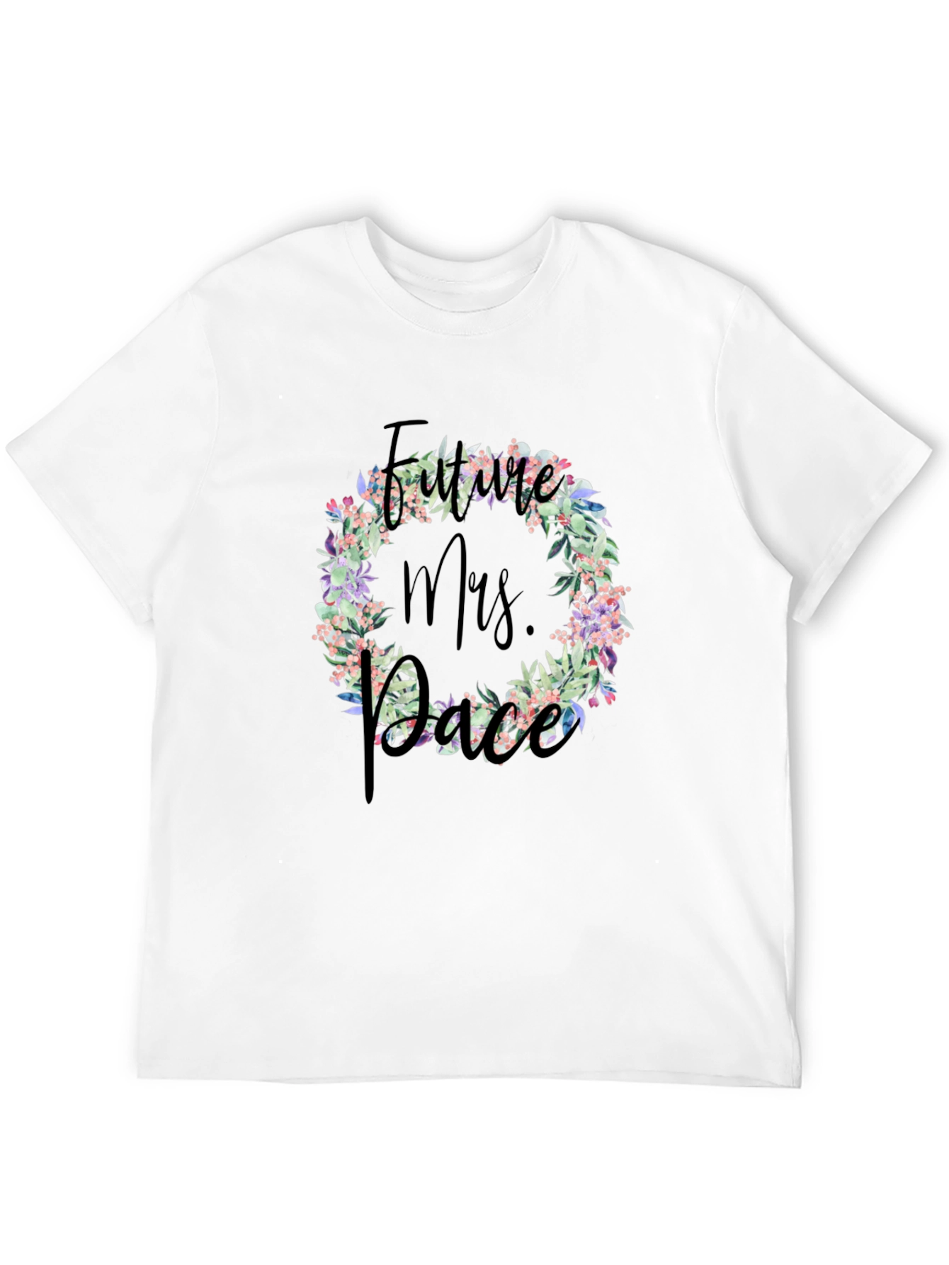 Future Mrs. Race Floral Wreath Black T-Shirt