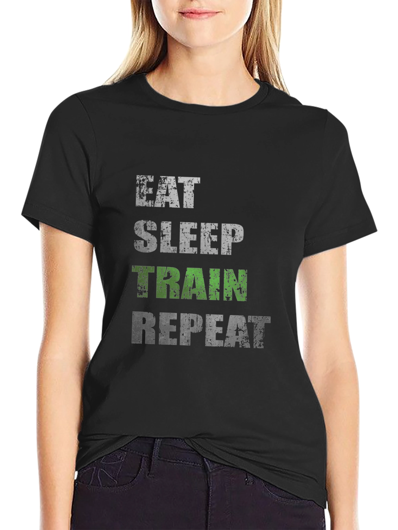 Eat Sleep Train Repeat Graphic Tee - Gym Fitness Shirt