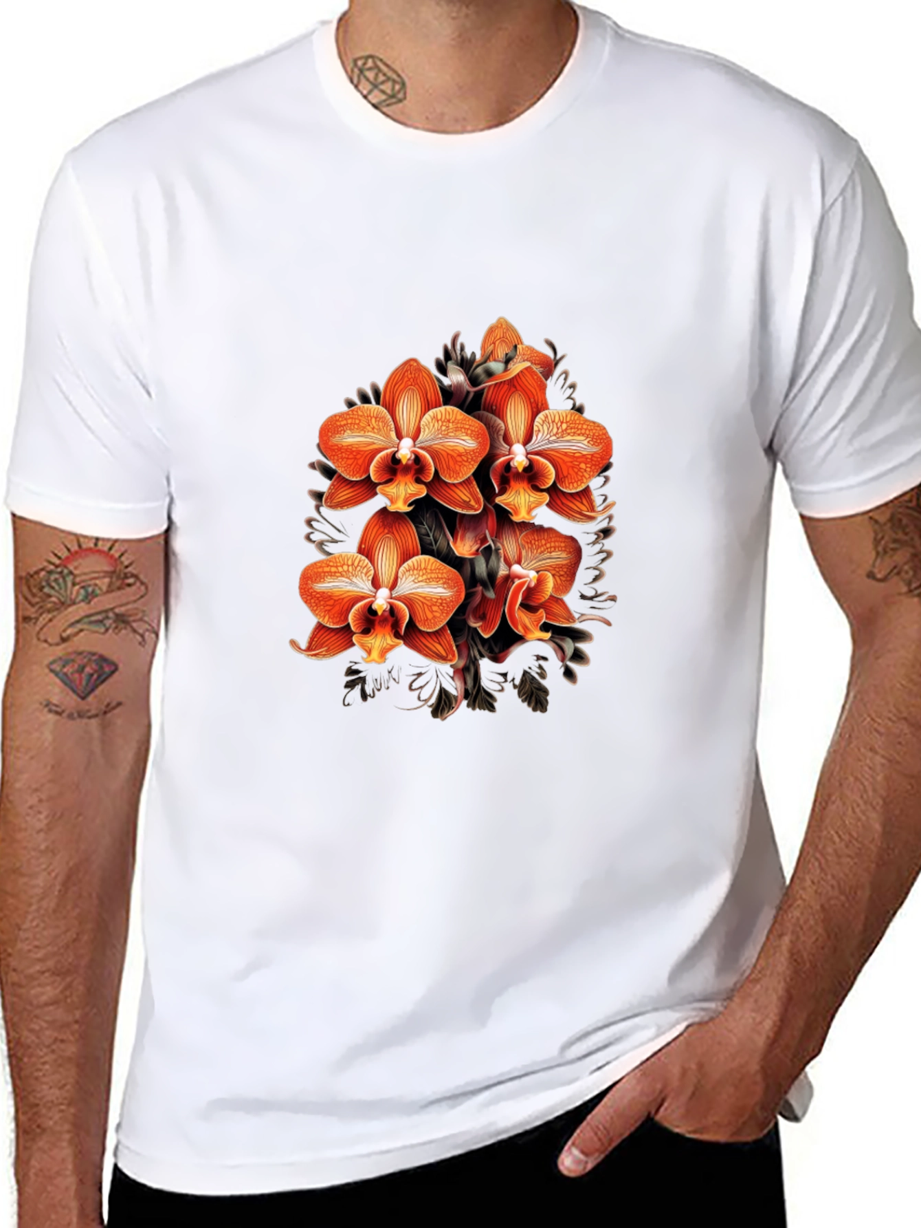 Floral Orchid Graphic Black T-Shirt