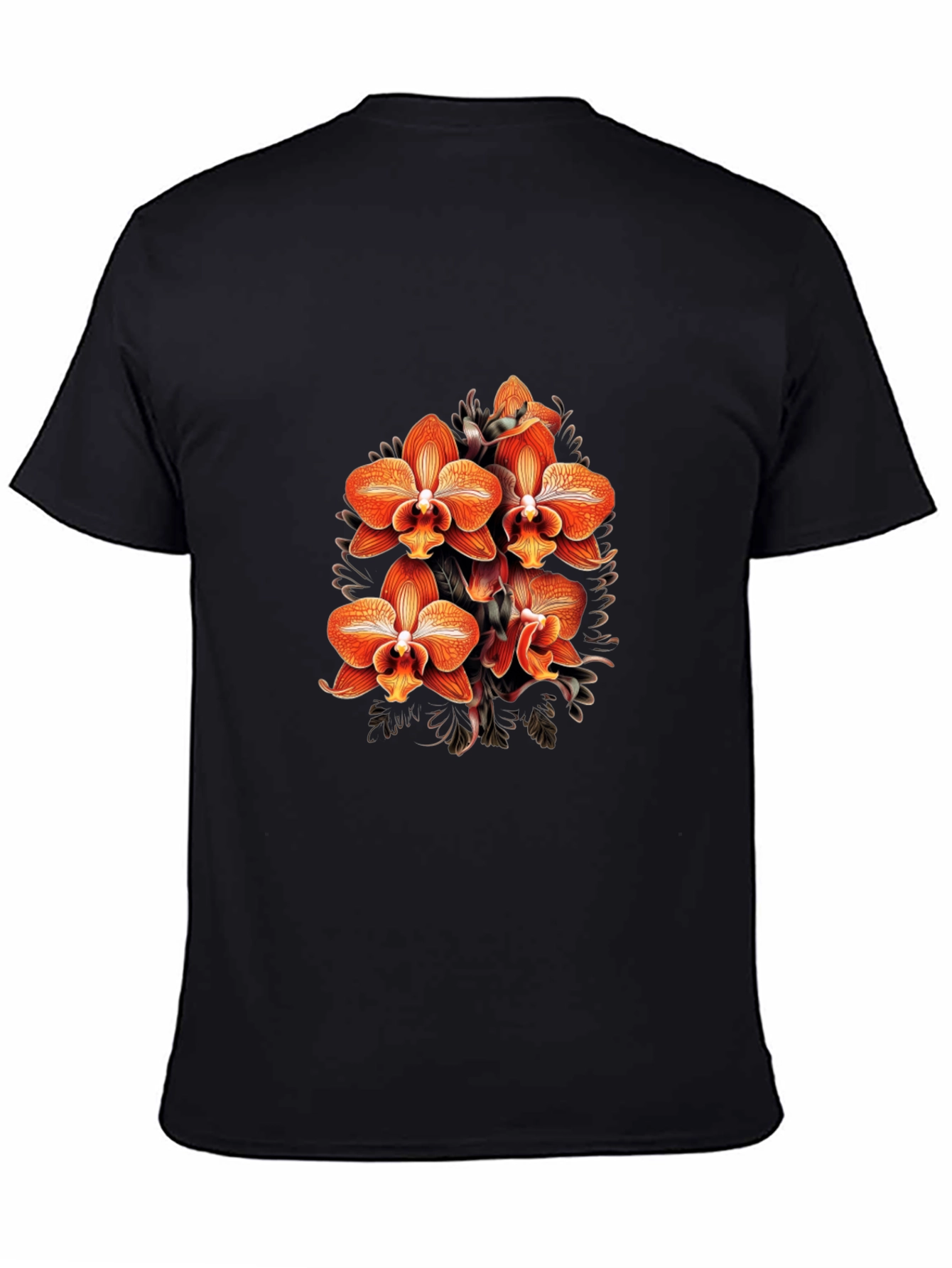 Floral Orchid Graphic Black T-Shirt