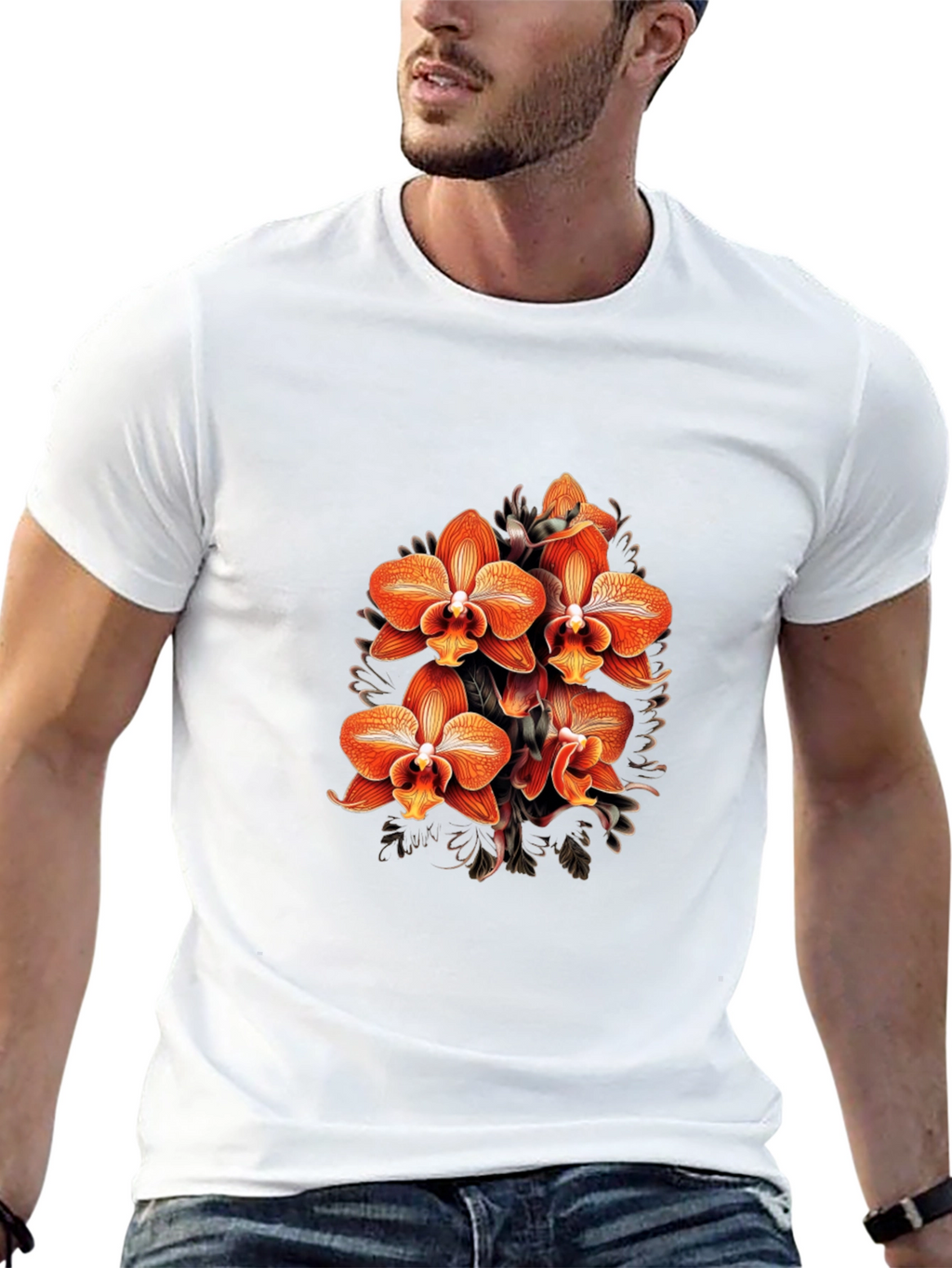Floral Orchid Graphic Black T-Shirt