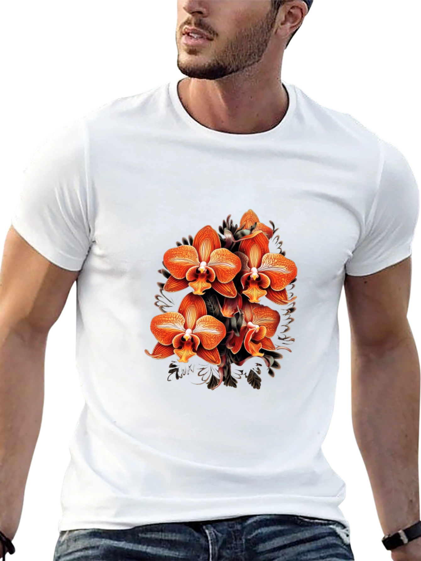 Floral Orchid Graphic Black T-Shirt