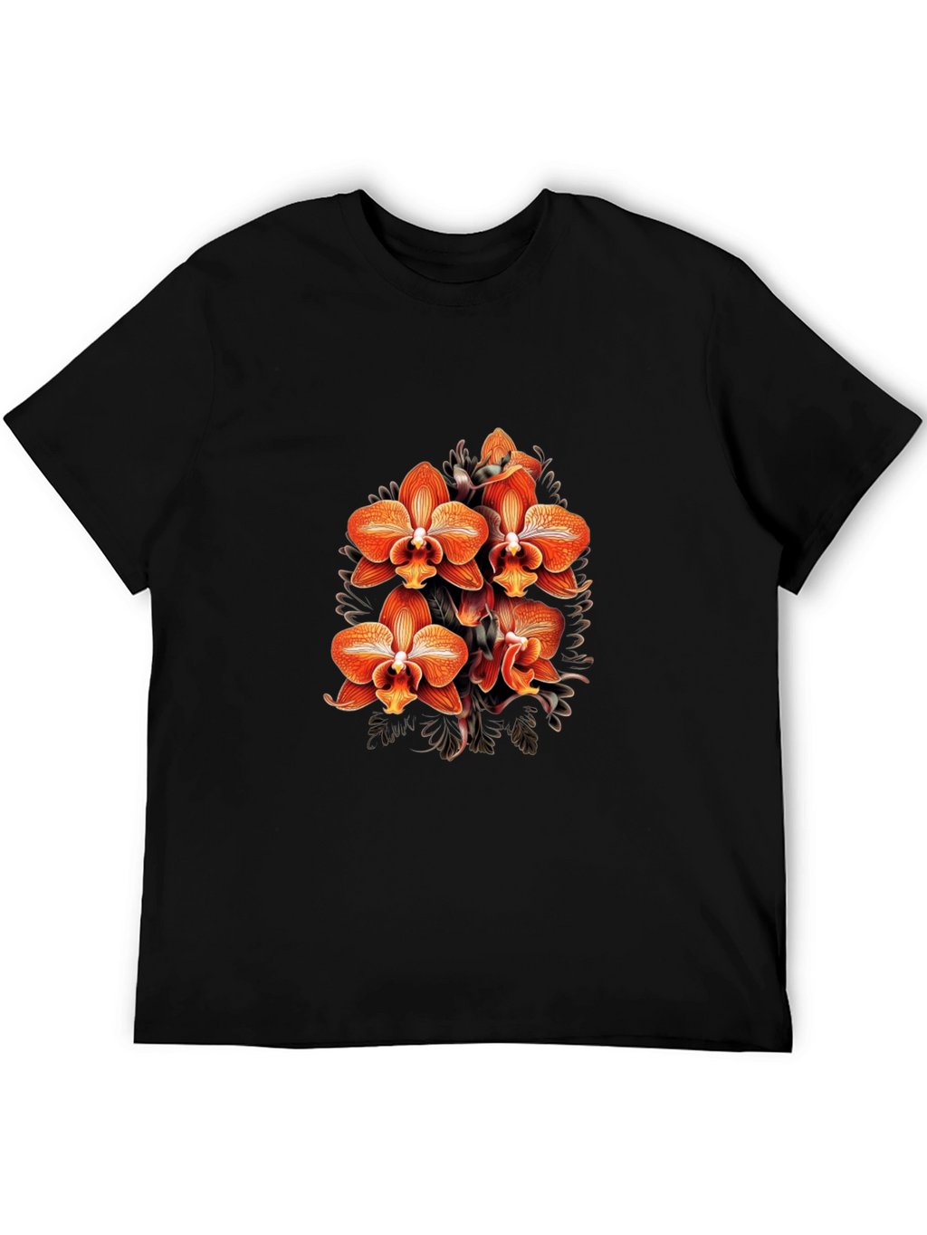 Floral Orchid Graphic Black T-Shirt