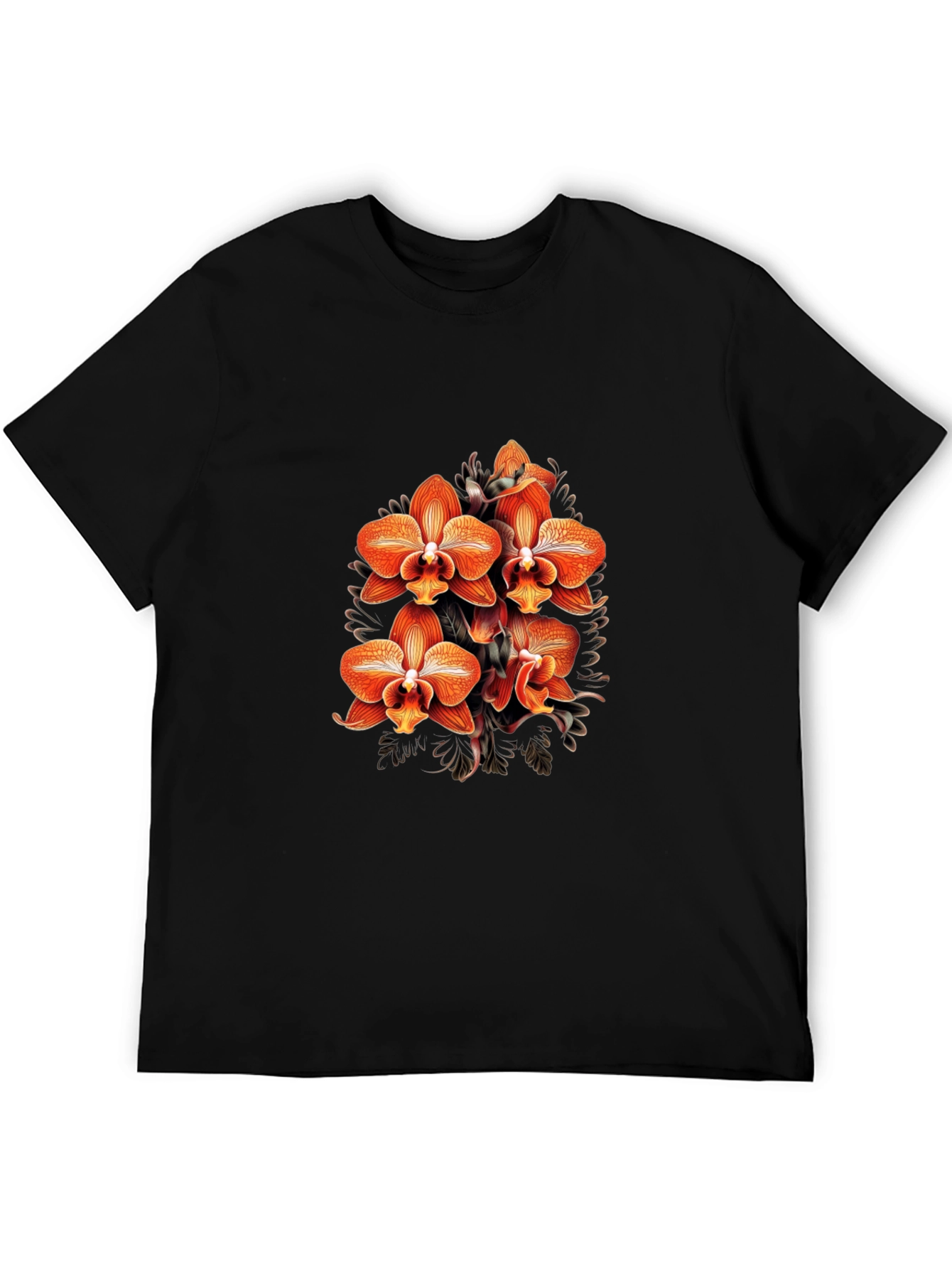 Floral Orchid Graphic Black T-Shirt