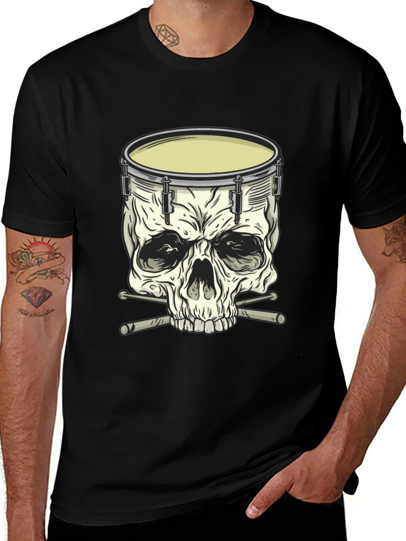 Skull Drummer Graphic T-Shirt - Rock Music Tee