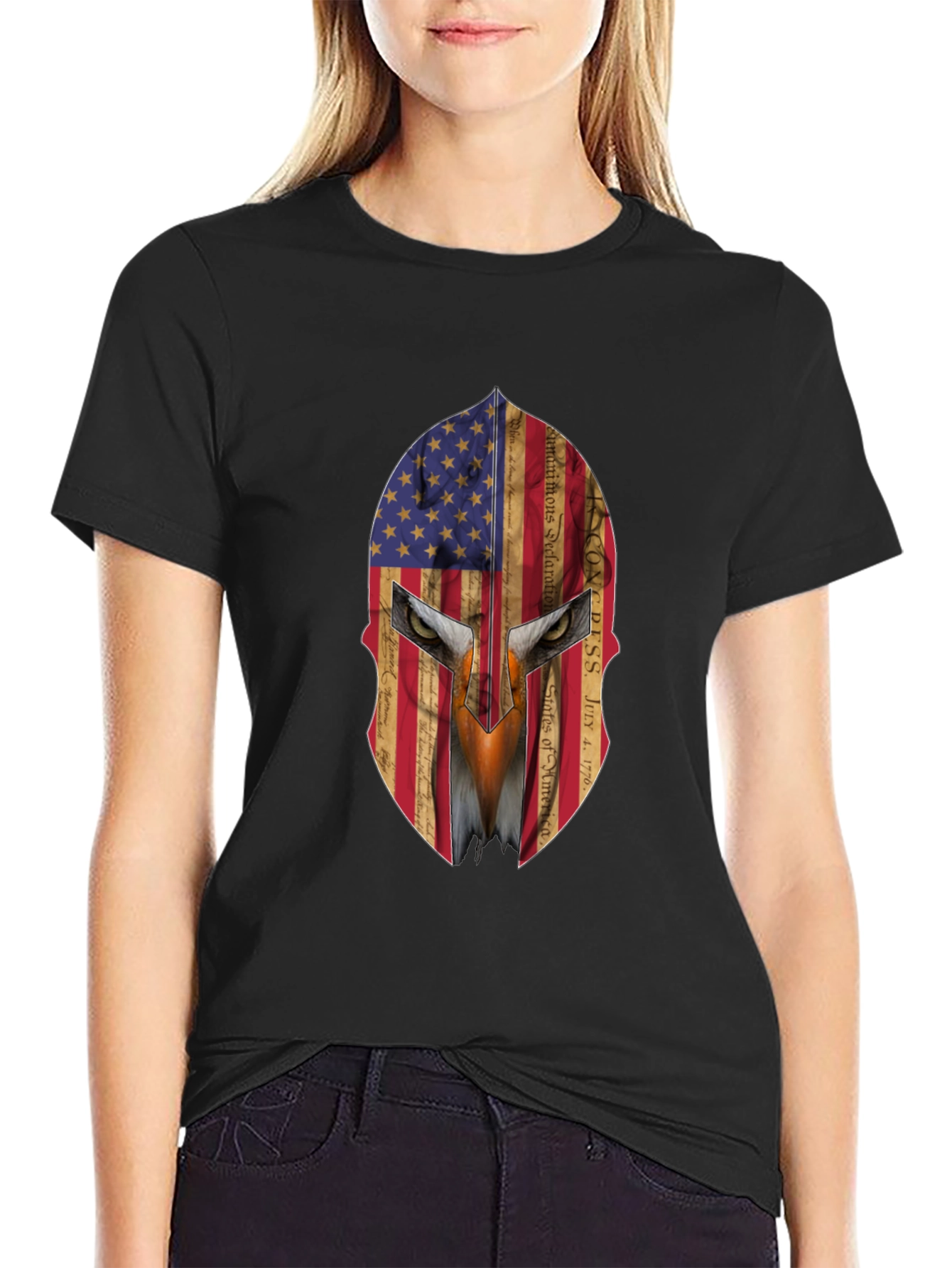 Patriotic Spartan Eagle Graphic T-Shirt