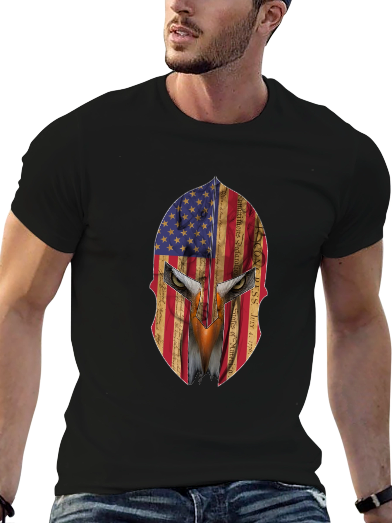 Patriotic Spartan Eagle Graphic T-Shirt
