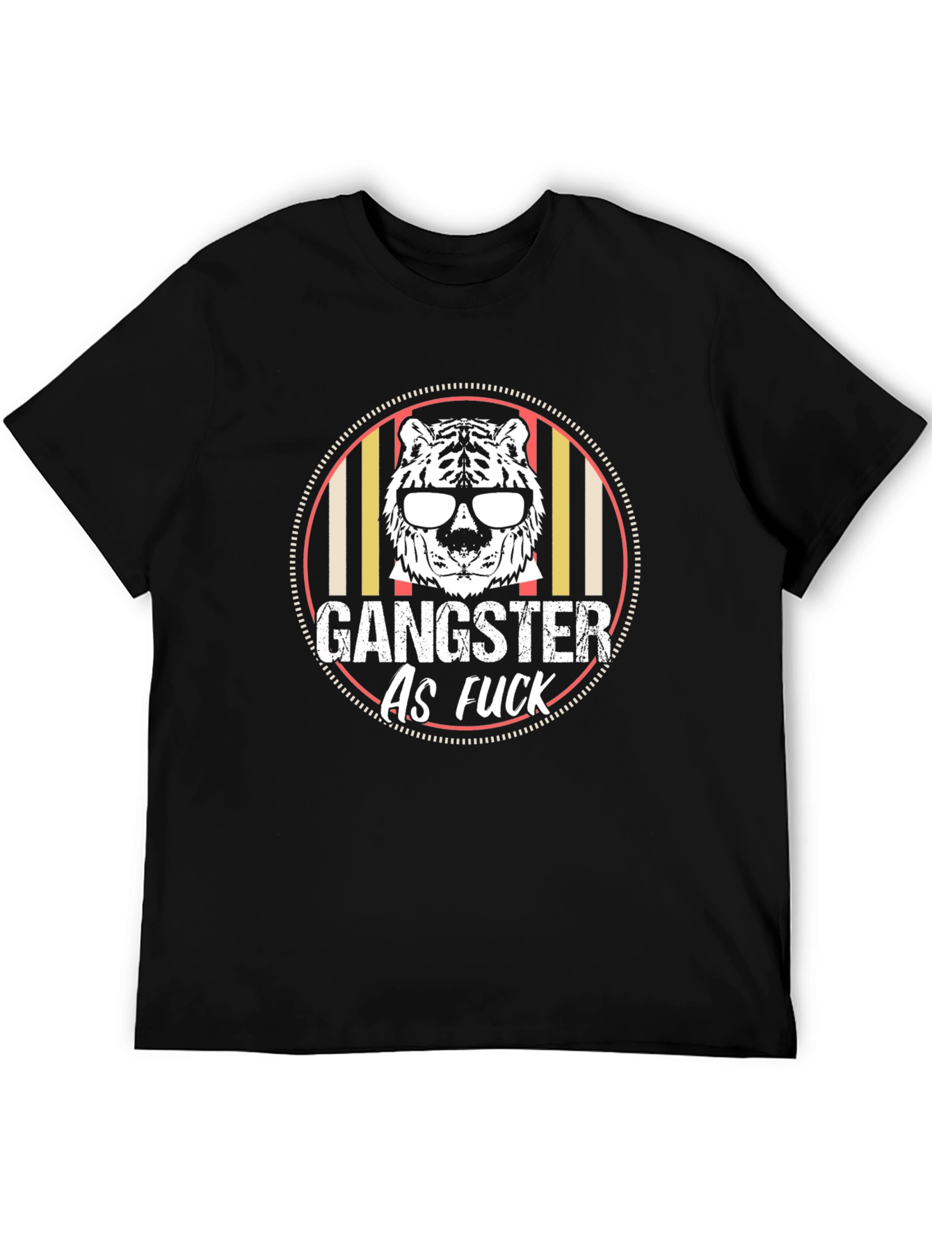 Gangster Tiger Graphic Tee - Black Crew Neck T-Shirt