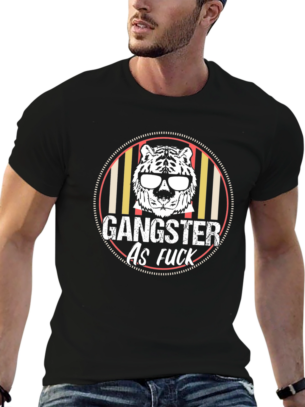 Gangster Tiger Graphic Tee - Black Crew Neck T-Shirt