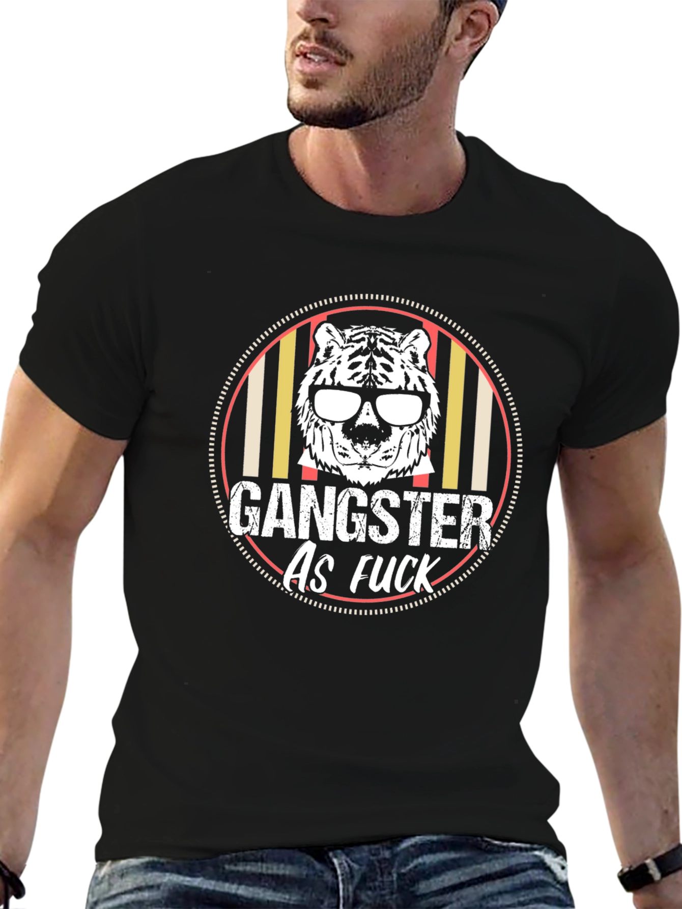 Gangster Tiger Graphic Tee - Black Crew Neck T-Shirt