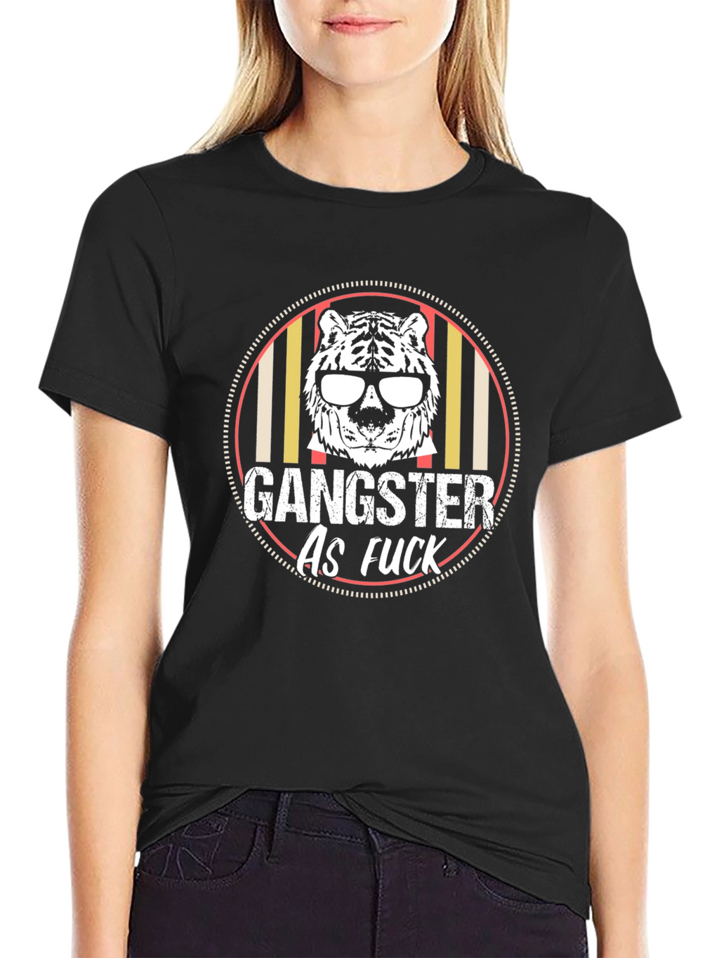 Gangster Tiger Graphic Tee - Black Crew Neck T-Shirt