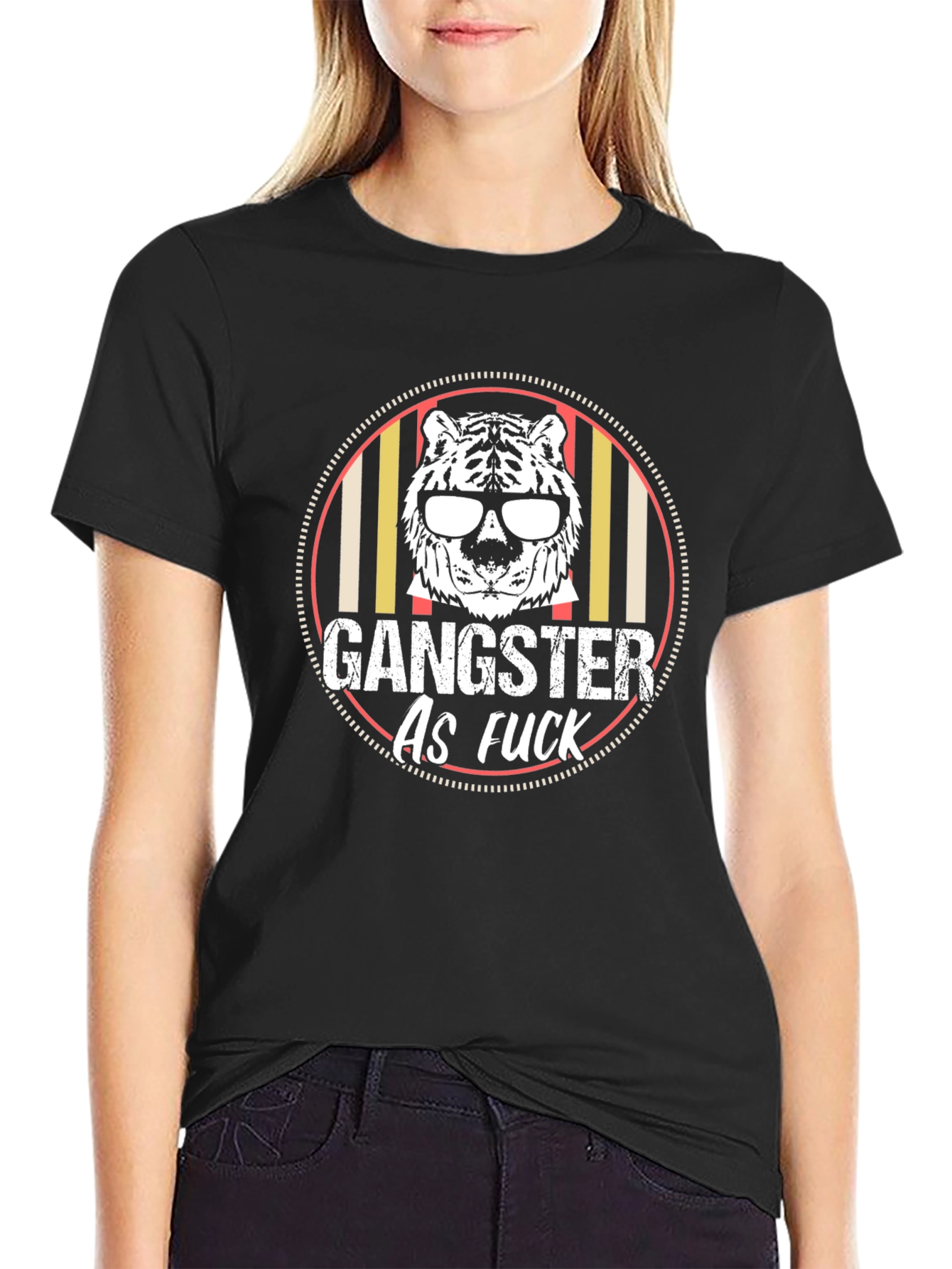 Gangster Tiger Graphic Tee - Black Crew Neck T-Shirt