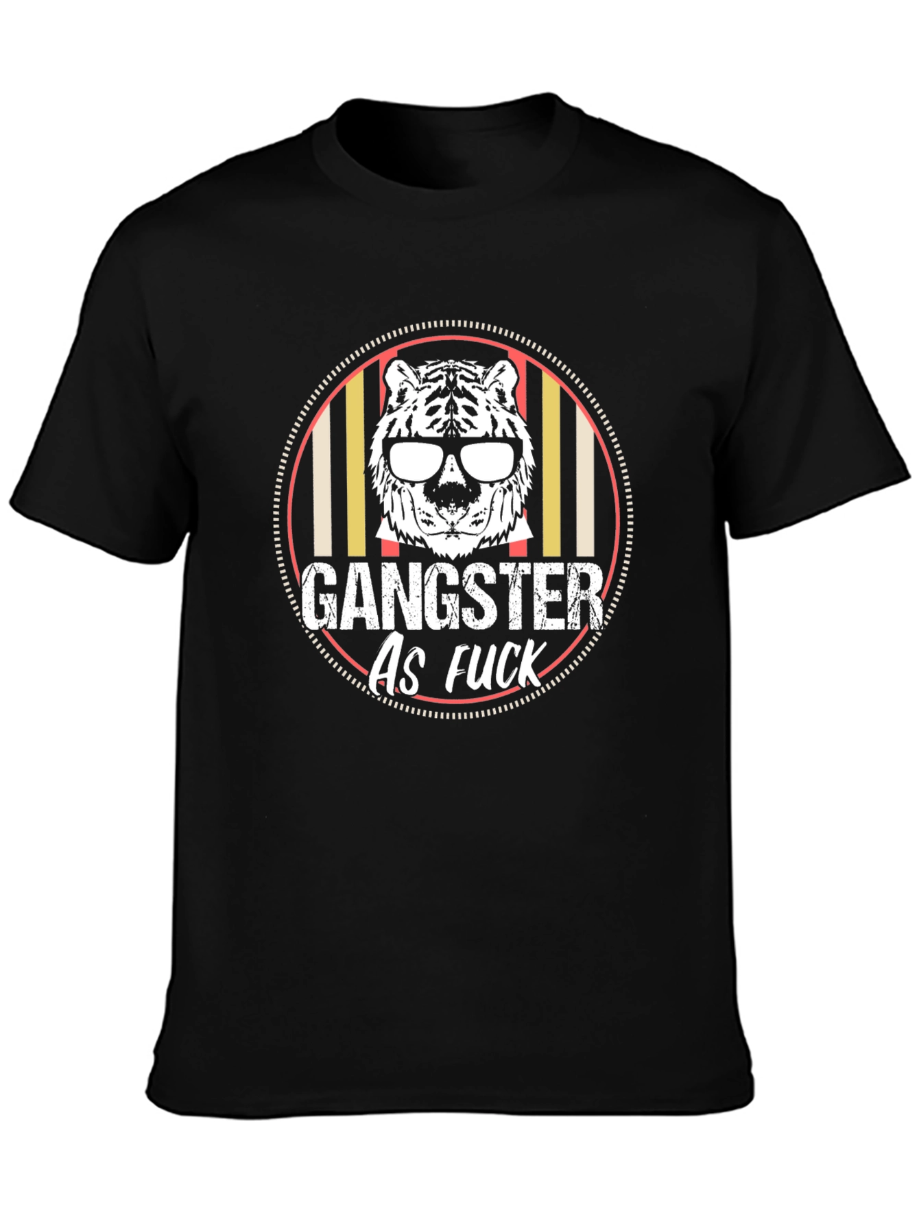 Gangster Tiger Graphic Tee - Black Crew Neck T-Shirt