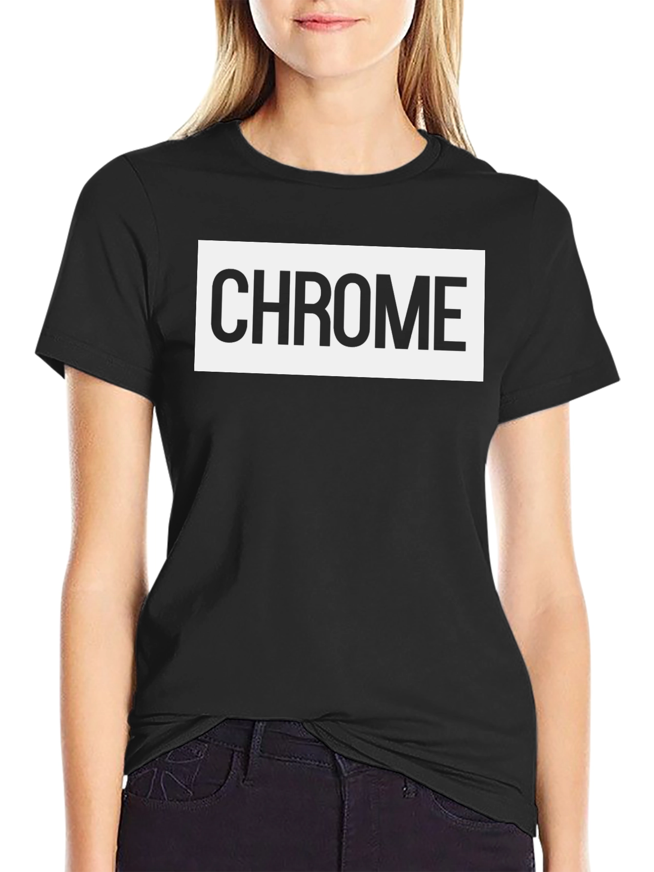 Chrome Text Graphic Tee - Stylish Black Cotton Blend