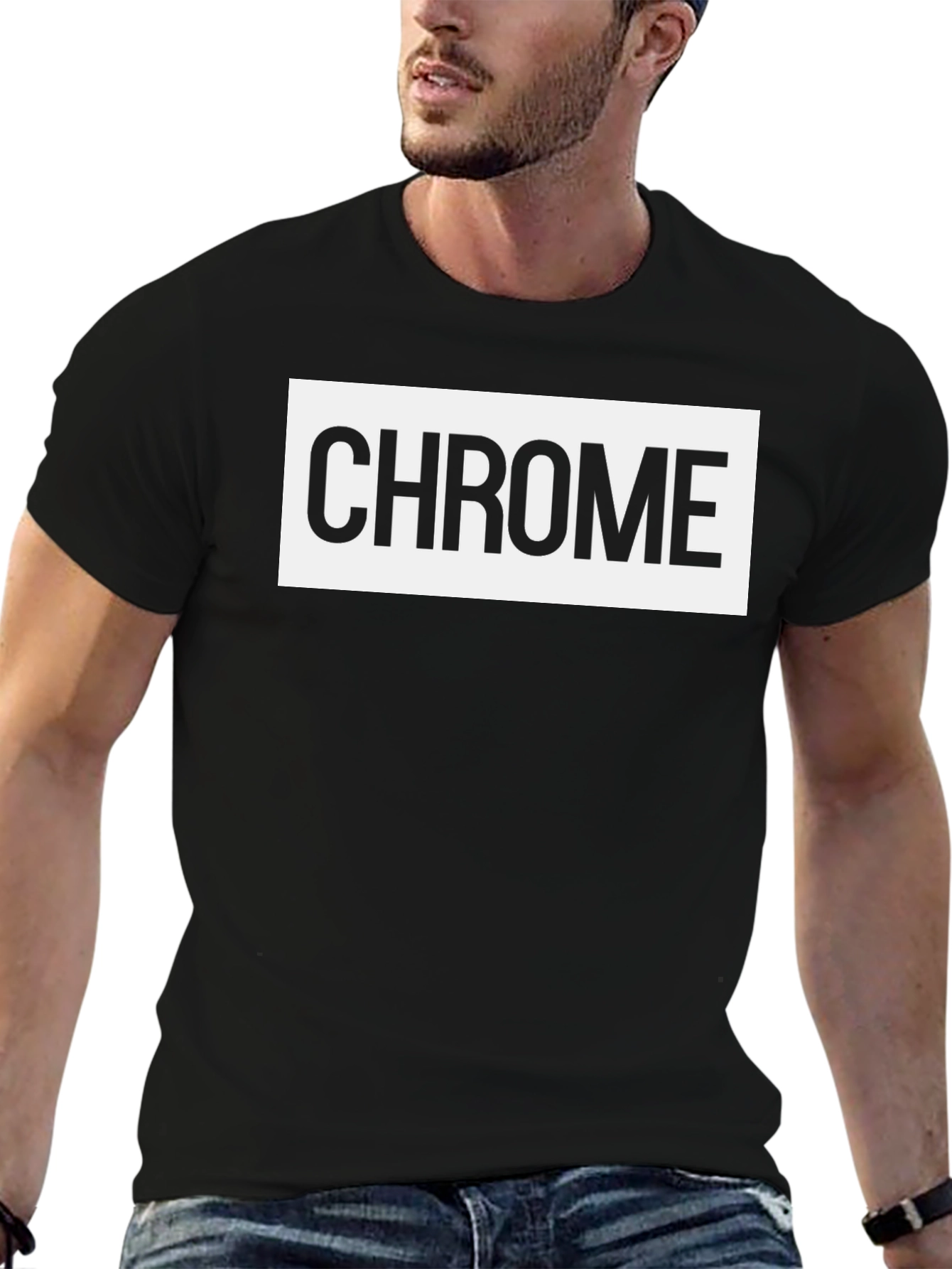 Chrome Text Graphic Tee - Stylish Black Cotton Blend