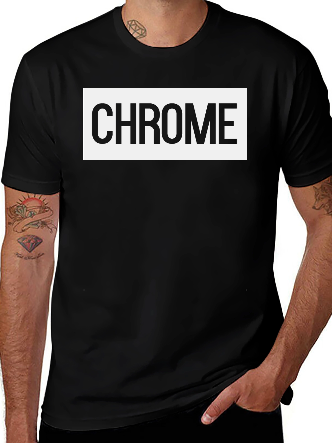 Chrome Text Graphic Tee - Stylish Black Cotton Blend
