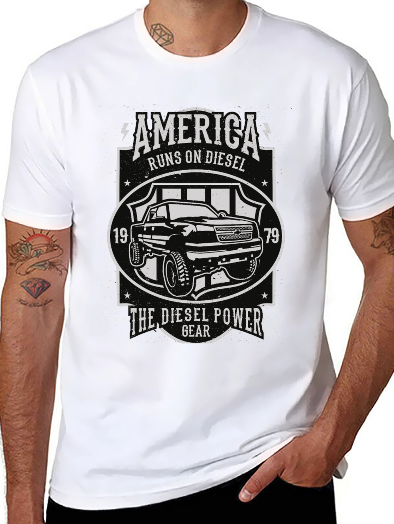 America Runs On Diesel Black Graphic Tee