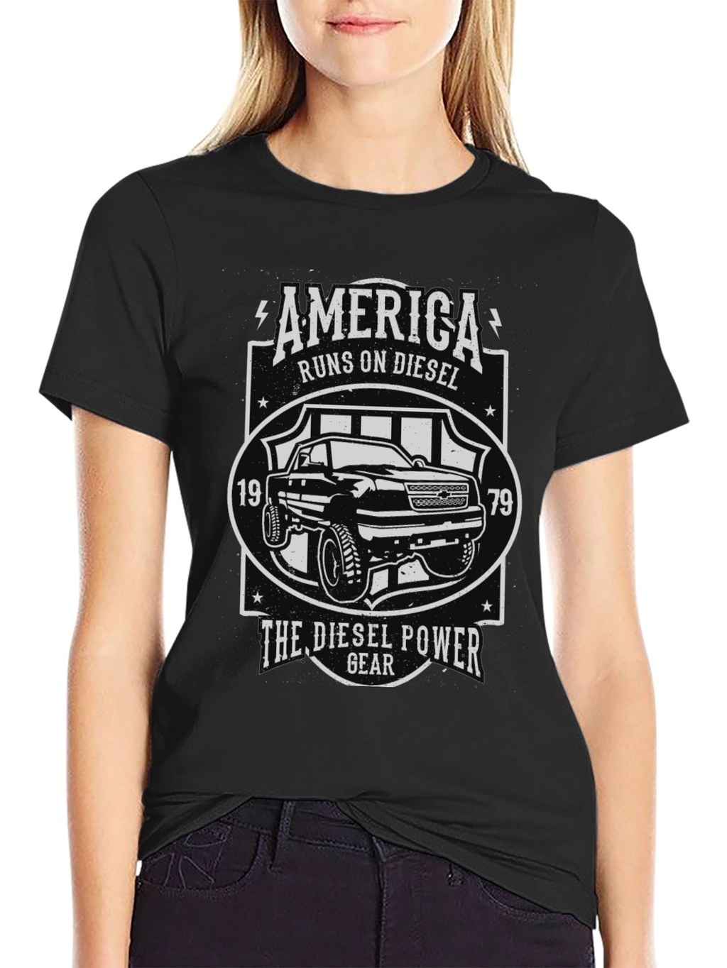 America Runs On Diesel Black Graphic Tee