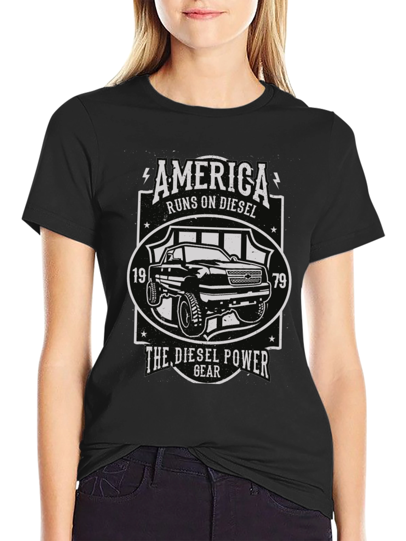 America Runs On Diesel Black Graphic Tee