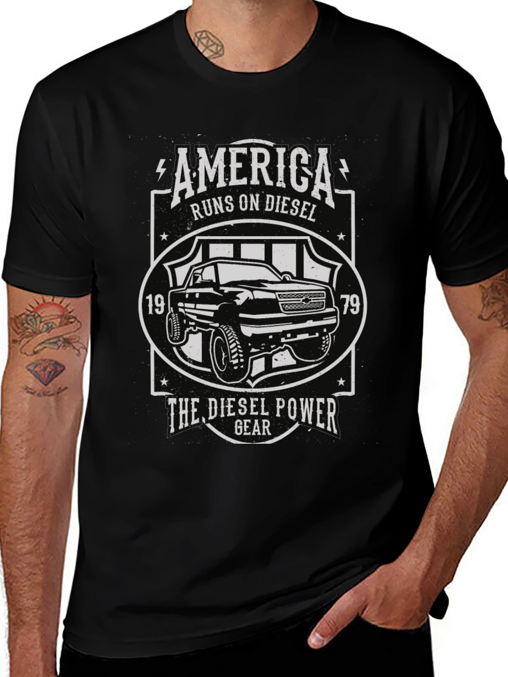 America Runs On Diesel Black Graphic Tee