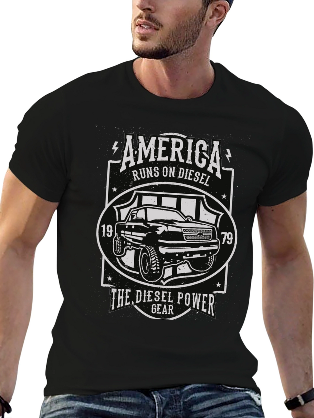 America Runs On Diesel Black Graphic Tee