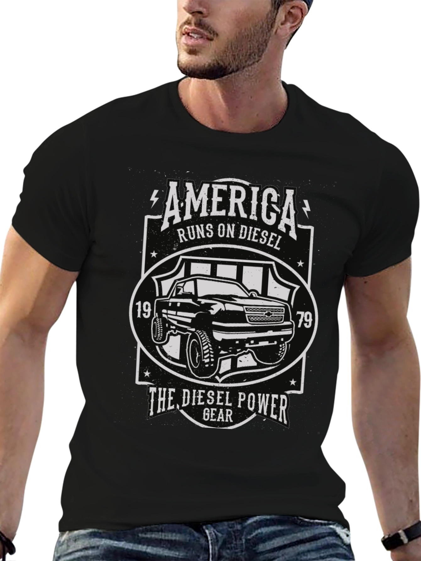 America Runs On Diesel Black Graphic Tee
