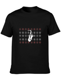 Saxophone Snowflake Pattern Black T-Shirt