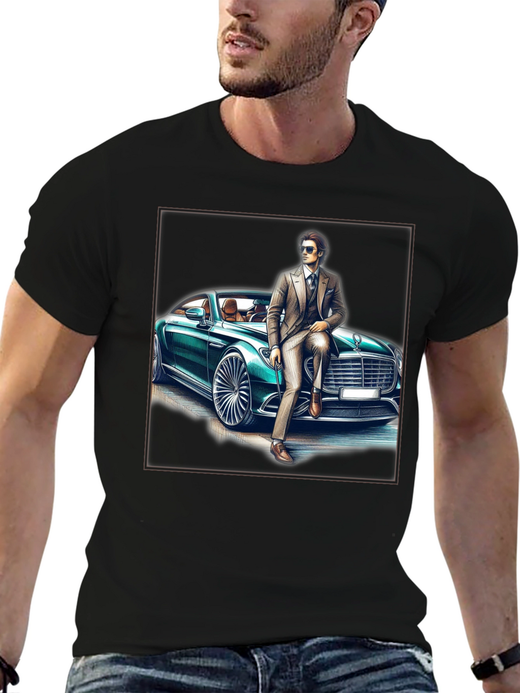 Stylish Man & Car Graphic Tee