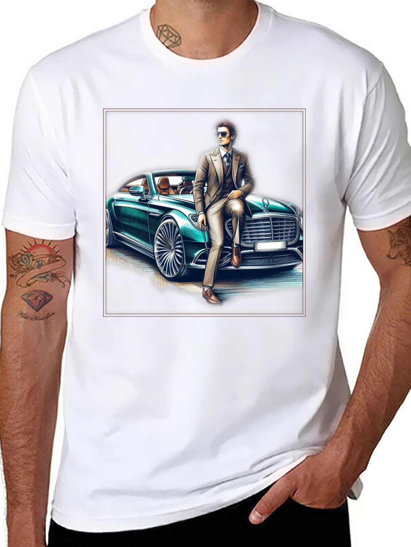 Stylish Man & Car Graphic Tee