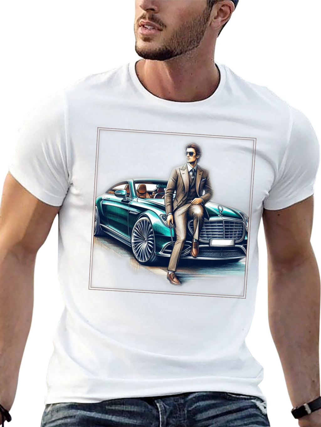 Stylish Man & Car Graphic Tee