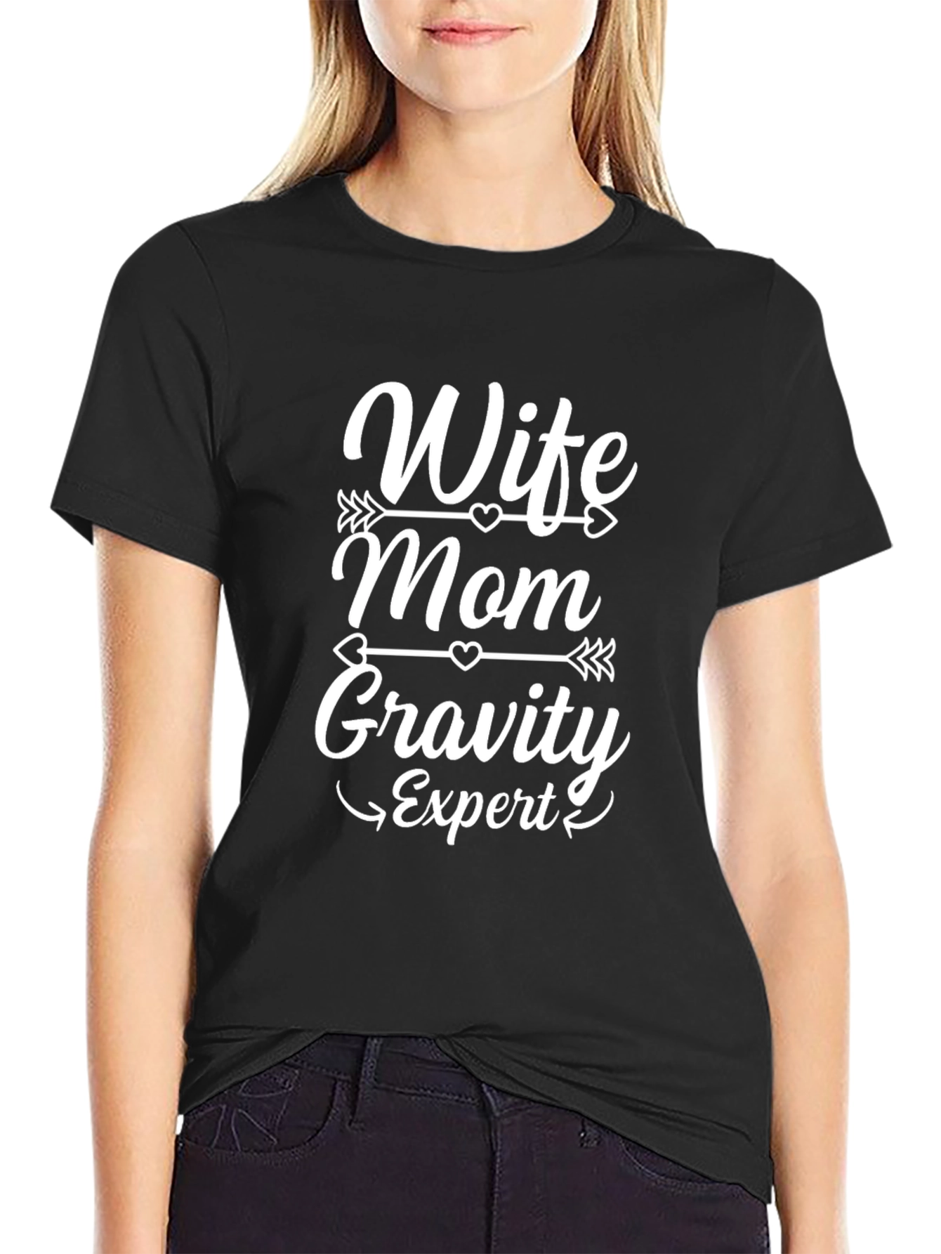 Wife Mom Gravity Expert Black T-Shirt