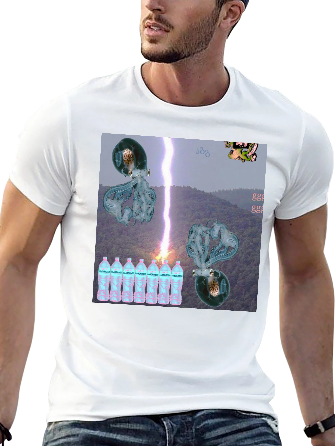 Surreal Octopus Lightning Storm Graphic Tee