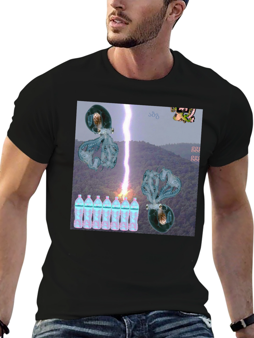Surreal Octopus Lightning Storm Graphic Tee