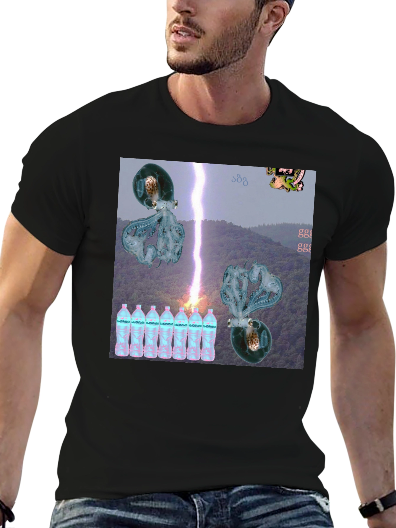 Surreal Octopus Lightning Storm Graphic Tee
