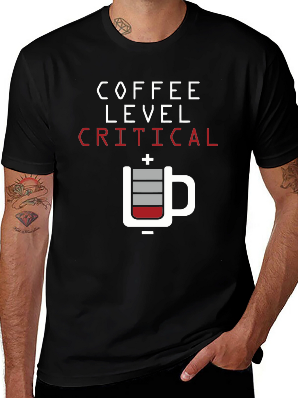 Coffee Level Critical Graphic Tee - Black Cotton T-Shirt