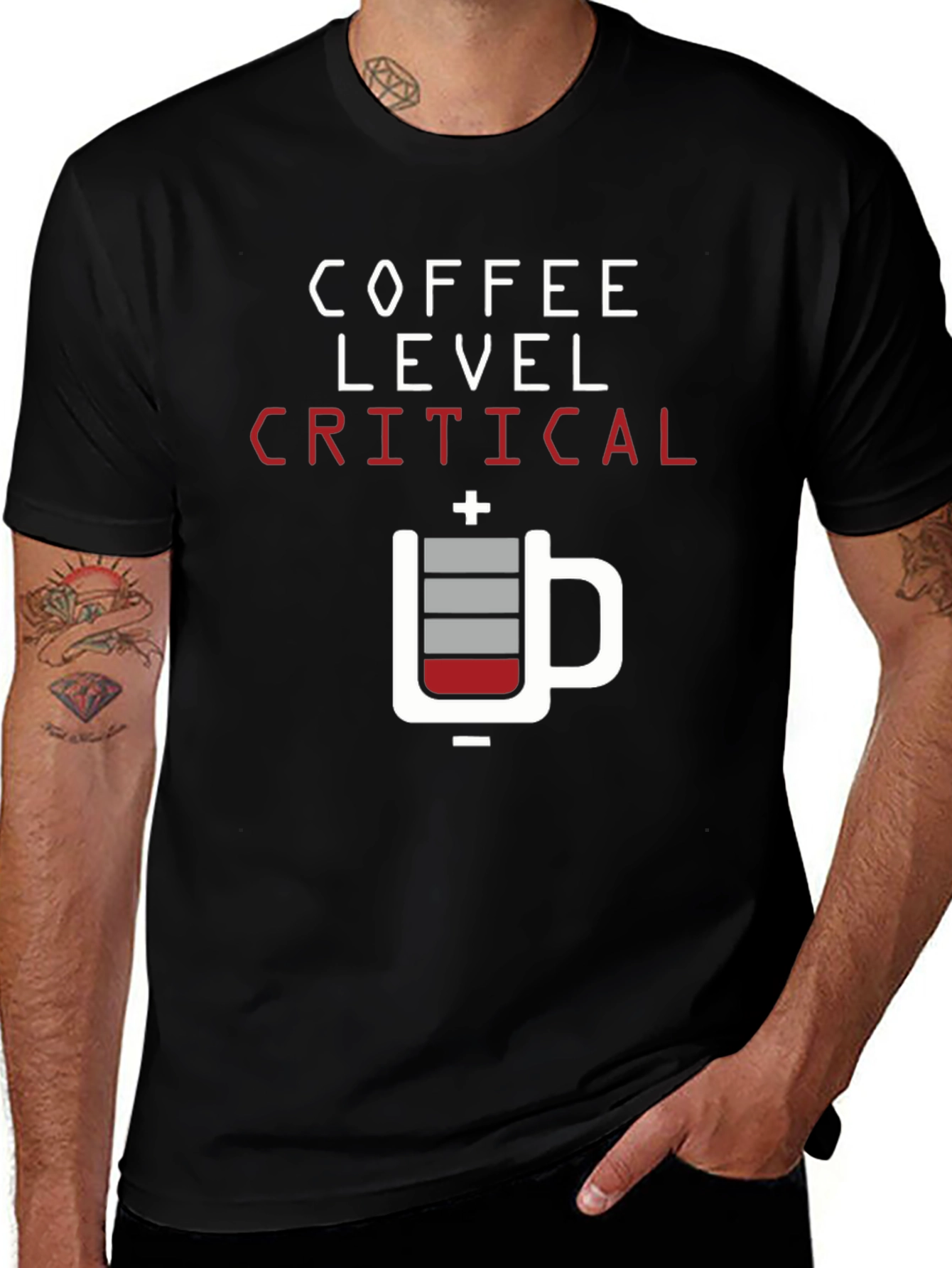 Coffee Level Critical Graphic Tee - Black Cotton T-Shirt