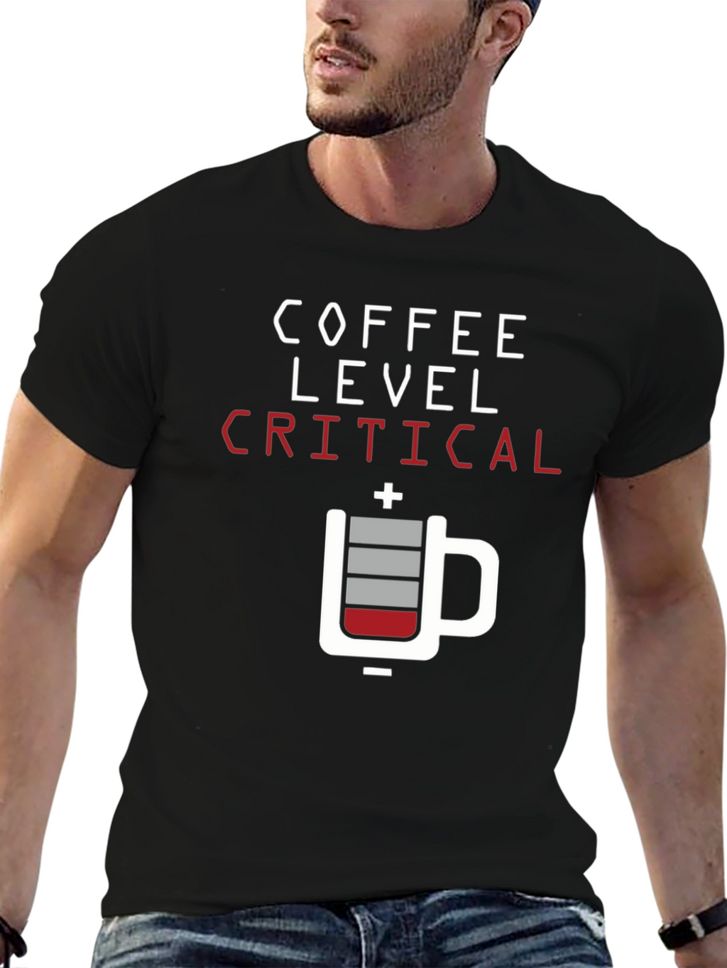 Coffee Level Critical Graphic Tee - Black Cotton T-Shirt