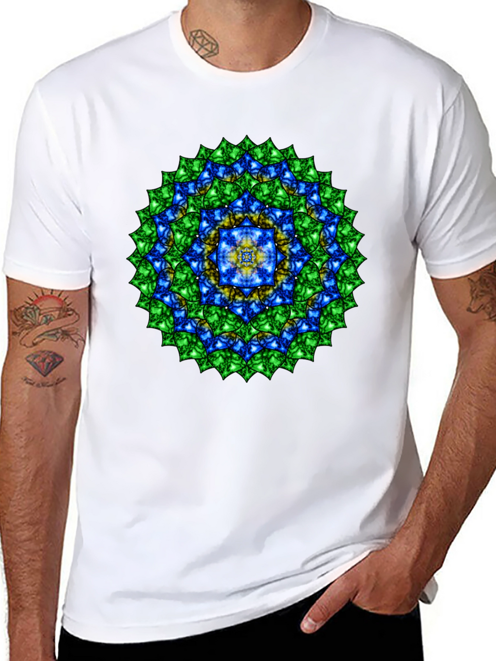 Mandala Gemstone Print Black T-Shirt