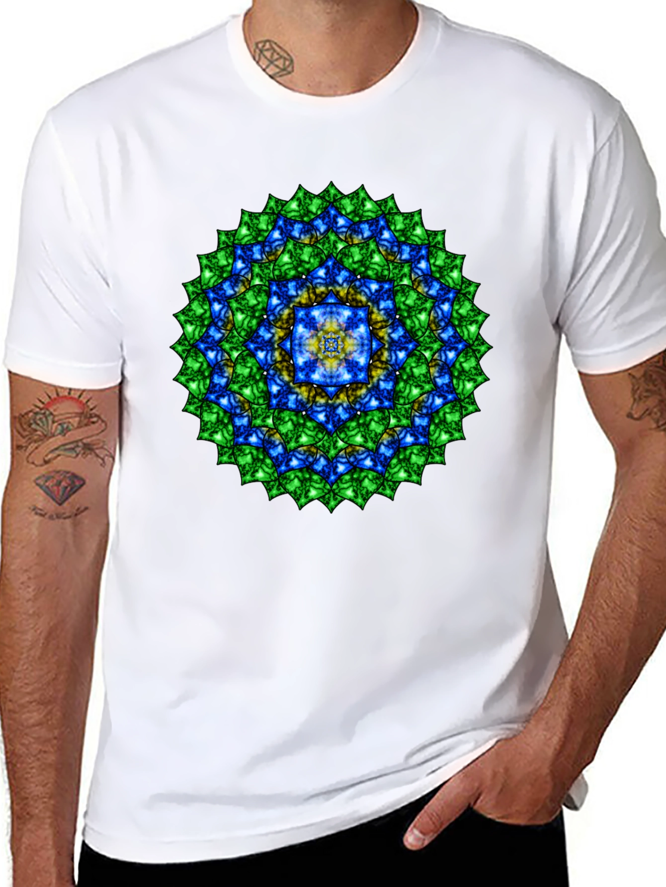 Mandala Gemstone Print Black T-Shirt