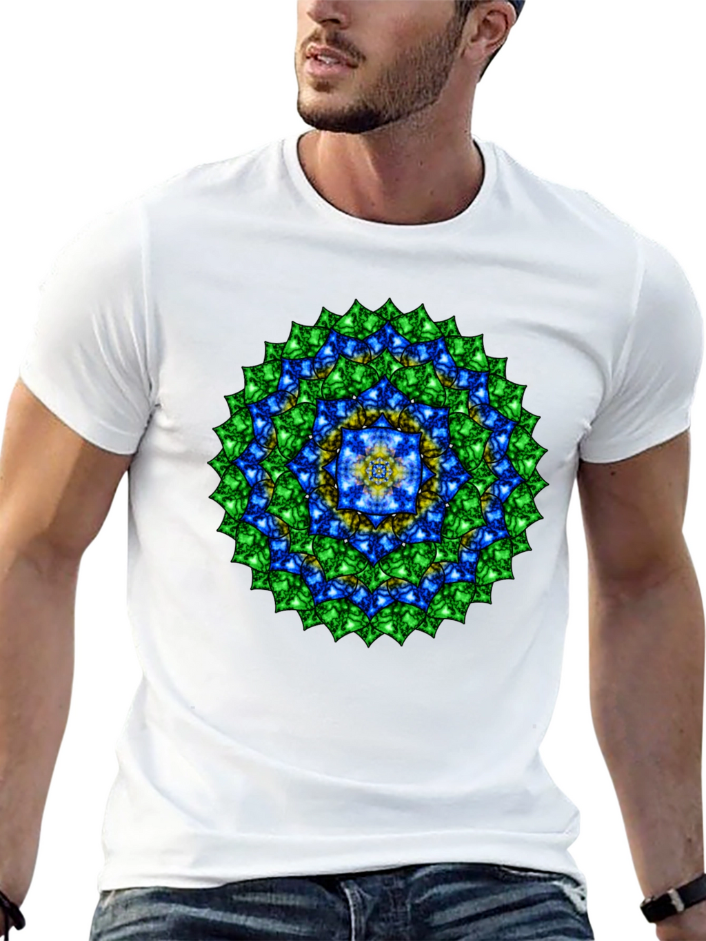Mandala Gemstone Print Black T-Shirt