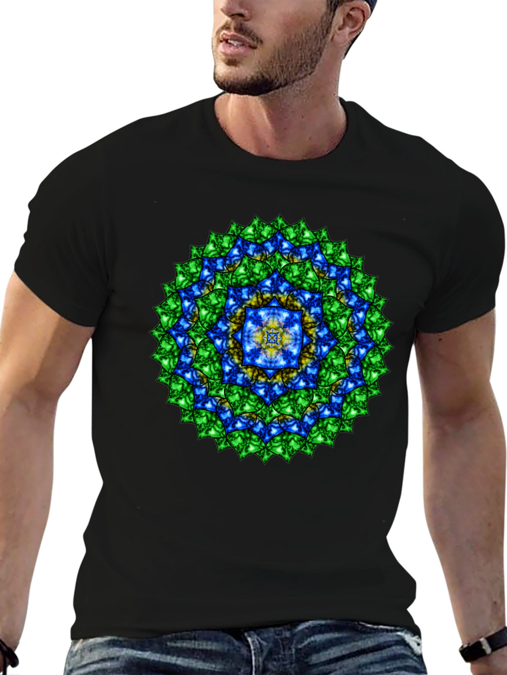 Mandala Gemstone Print Black T-Shirt